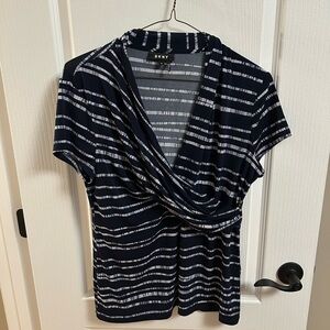 DKNY Women's Black and White Striped Blouse